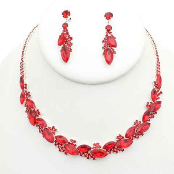 Crystal Stone Rhinestone Leaf Necklace Earring Set