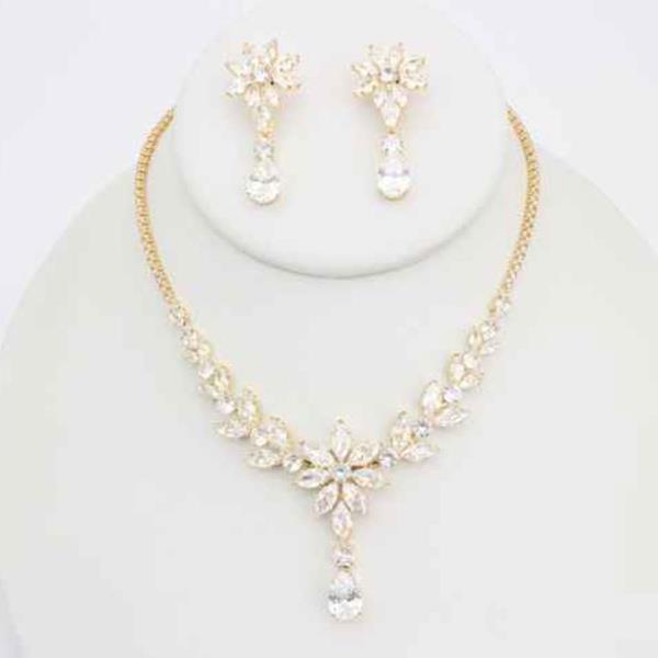CZ Marquise Floral Pendant Necklace Earring Set
