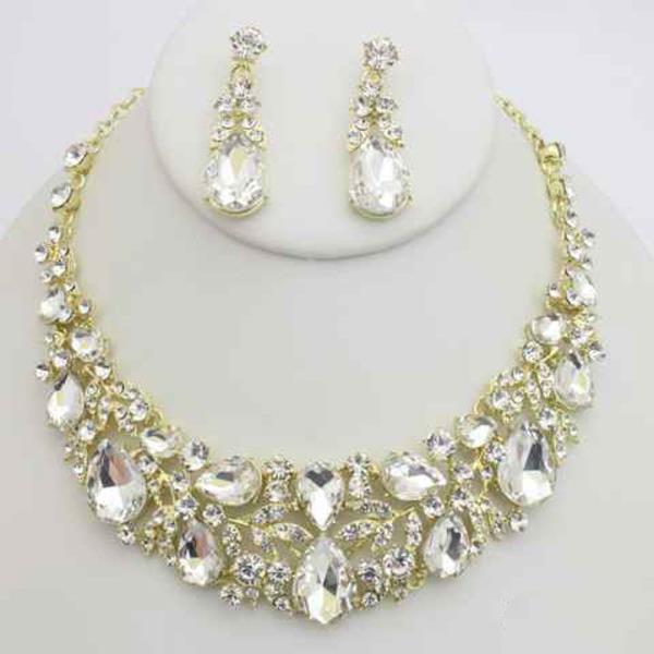 Crystal Rhinestone Teardrop Necklace Earring Set