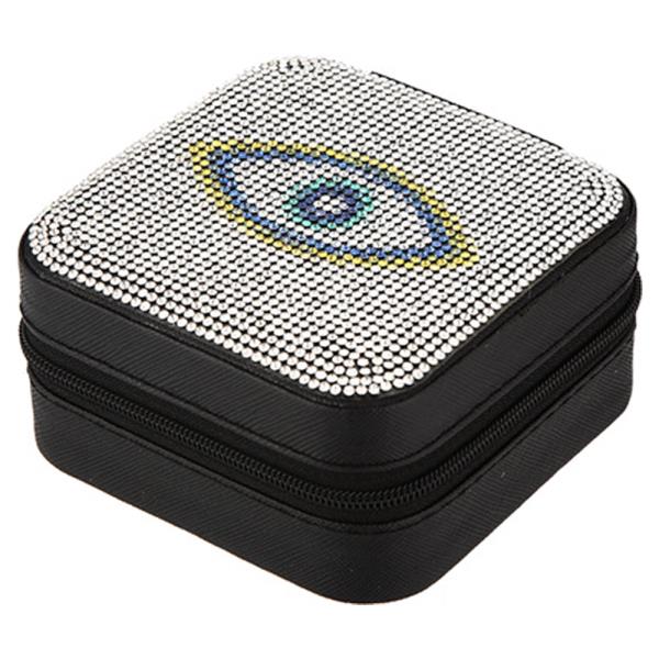 Rhinestone Evil Eye Zippered Jewelry Box