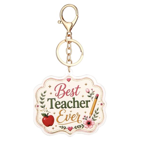 Best Teacher Ever Key Chain with Apple and Pencil
