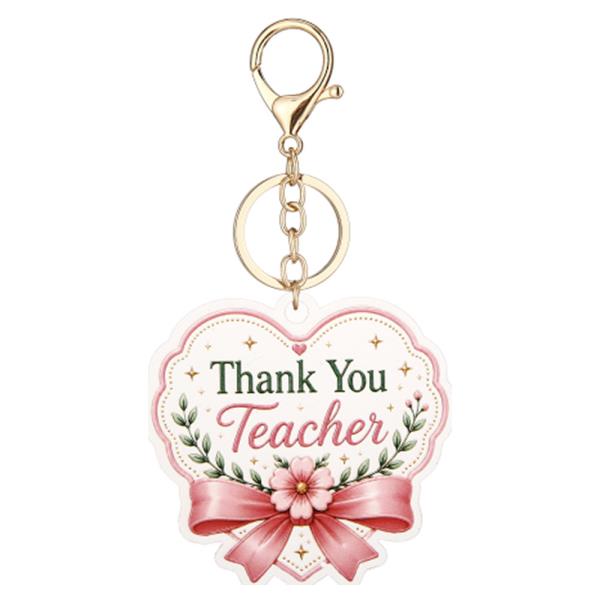 Thank You Teacher Heart Bow Floral Keychain