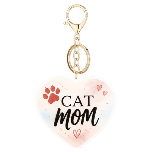 Cat Mom Heart Paw Print Key Chain