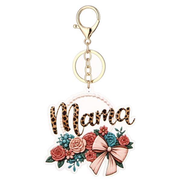 Mama Leopard Floral Bow Key Chain