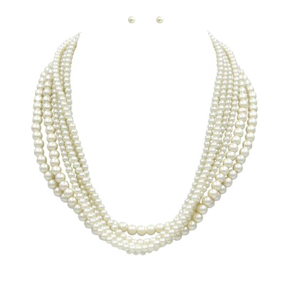 MULTI STRAND PEARL NECKLACE EARRING SET