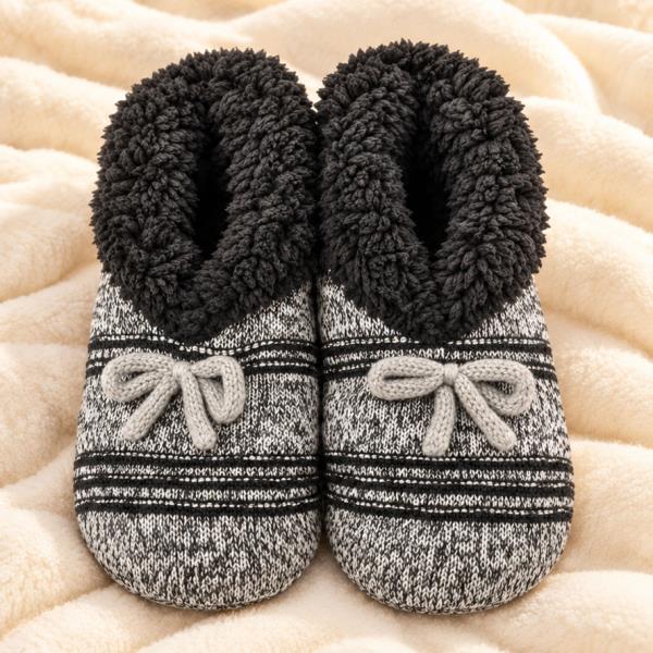 Knit Bow Fuzzy Slipper Socks (2 Units)