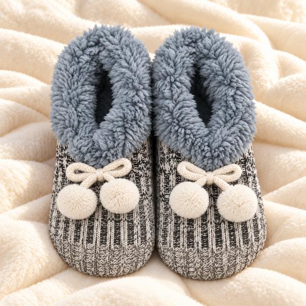 Fleece Knit Pom Pom Slipper Socks (2 Units)