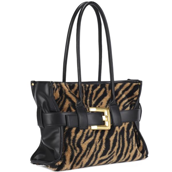 Animal Print Buckle Strap Tote Bag