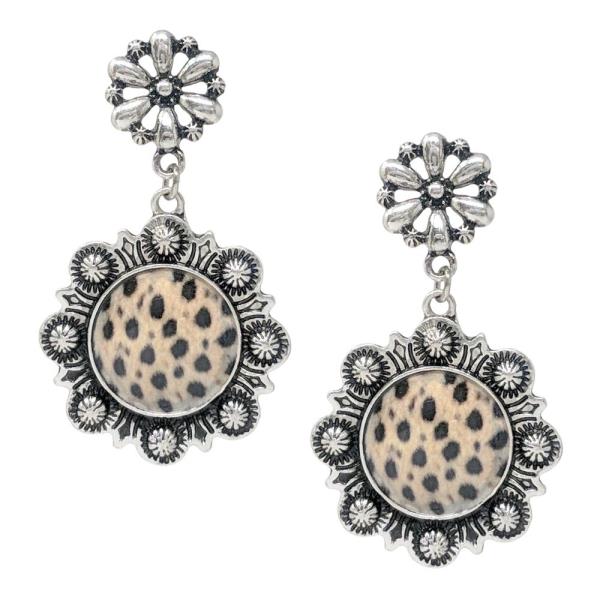 Western Flower Concho Spotted Print Dangle Earring