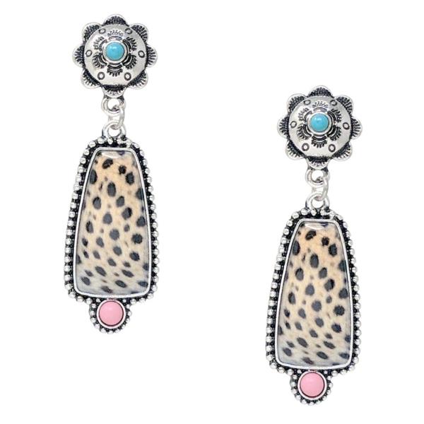 Western Concho Animal Print Stone Drop Earrings