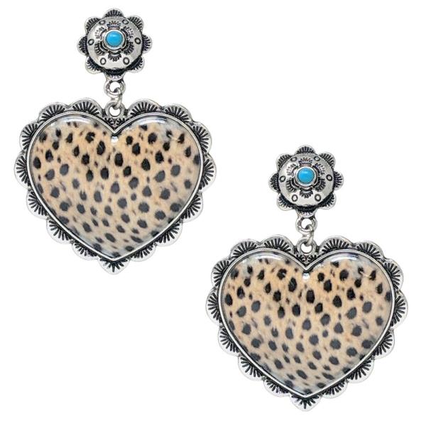 Western Concho Heart Animal Print Earring