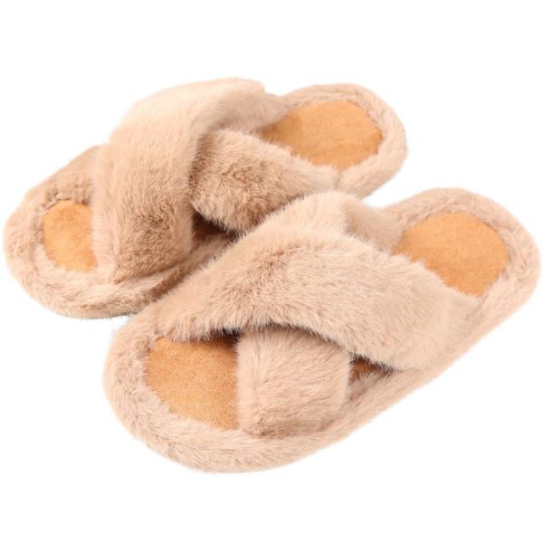 Plush Faux Fur Criss Cross Slipper