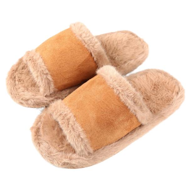 Faux Suede Open Toe Slipper W TRIM