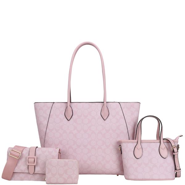 4in1 Monogram Print Tote Handbag Set