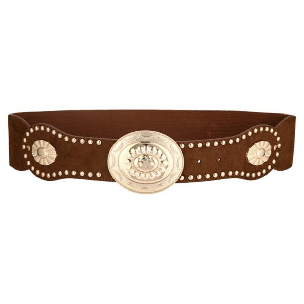 Western Oval Buckle Studded Concho Stretch Belt