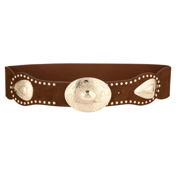 Western Engraved Oval Concho Studded Stretch Belt