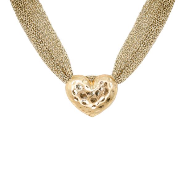Puffy Heart Mesh Pendant Necklace