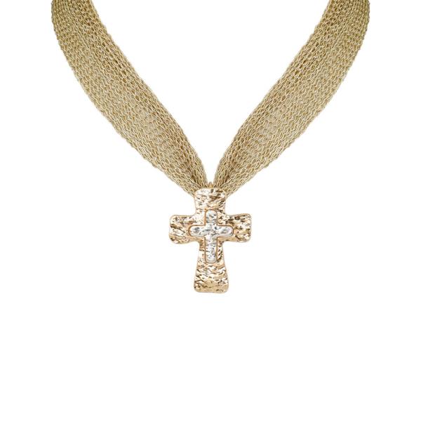 Two Tone Cross Mesh Pendant Necklace