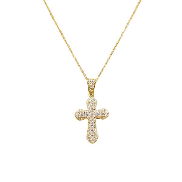 CZ Pave Cross Pendant Necklace