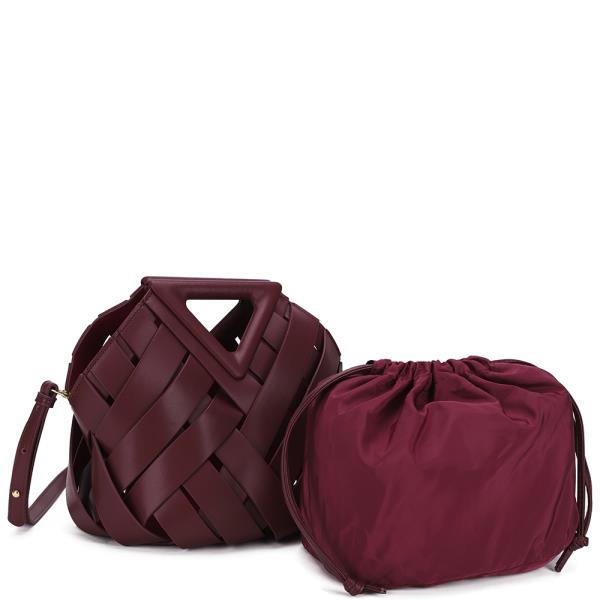 2in1 Woven Triangle Handle Bag With Drawstring Pouch