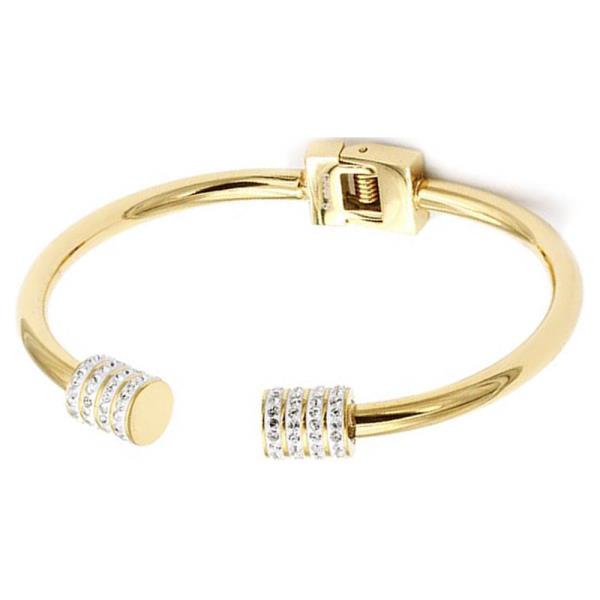 Gold Stainless Steel Rhinestones Bangle Bracelet