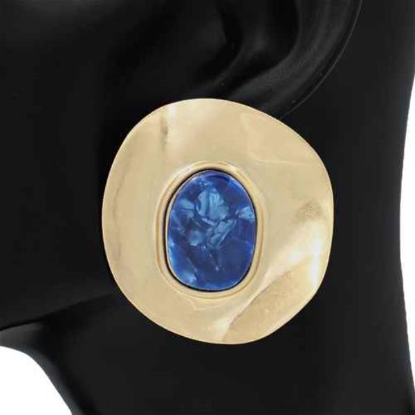 Hammered Oval Disc Earring With Stone