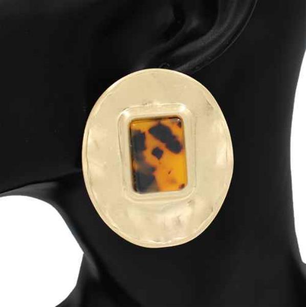 Hammered Oval Tortoiseshell Stone Earrings