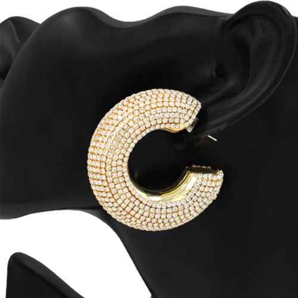 Rhinestone Open Hoop Earrings