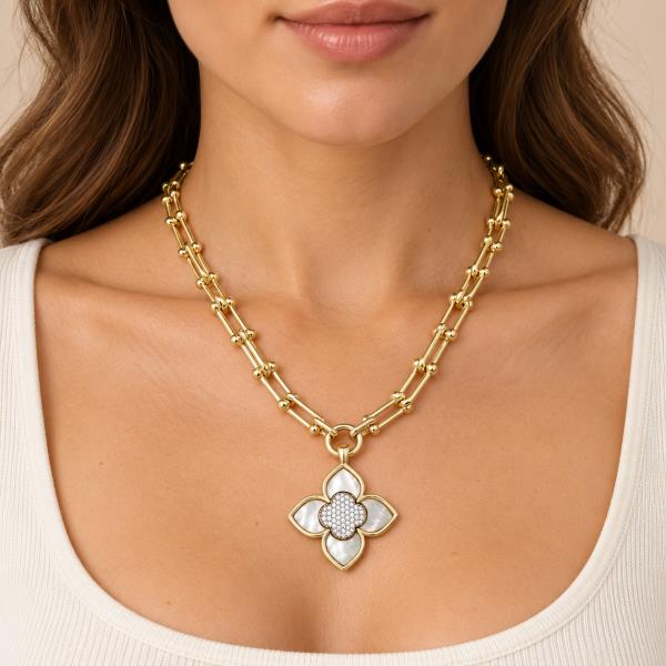 CZ Mother of Pearl Clover Link Necklace