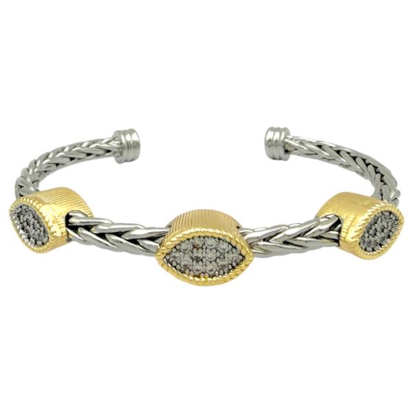 Two Tone CZ Pave Triple Marquise Braided Bracelet
