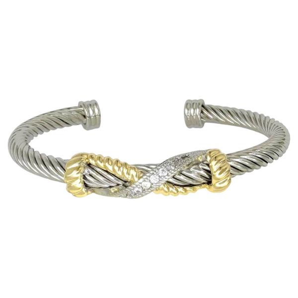 Two Tone CZ Pave X Cable Bracelet