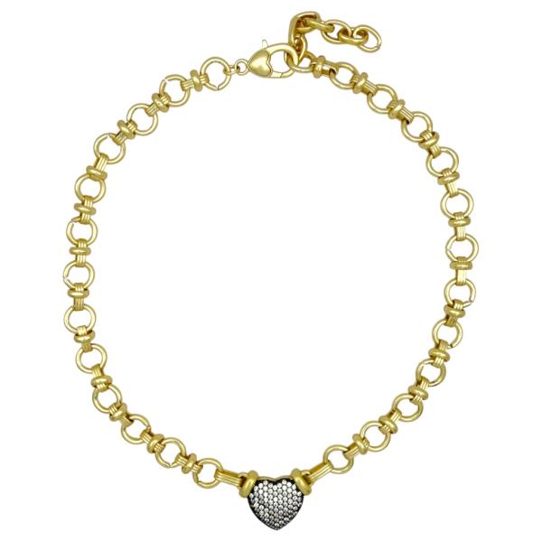 Two Tone CZ Pave Heart Necklace