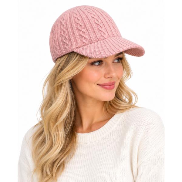 Cable Knit Baseball Cap With Ribbed Brim