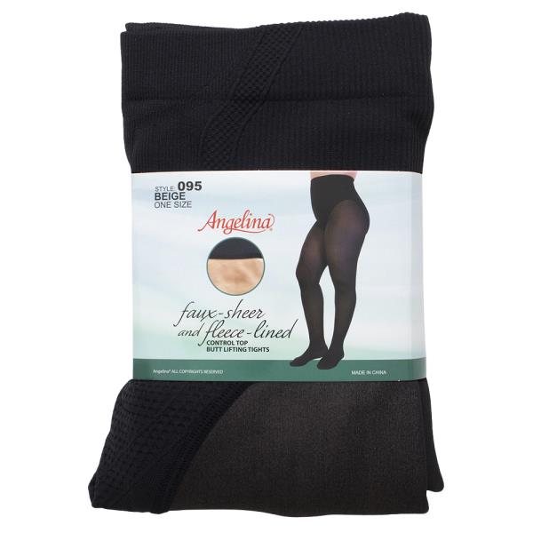 Faux Sheer Fleece Lined Control Top Lifting Tights