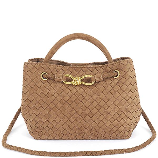 Woven Handbag With Knot Clasp And Braided Strap