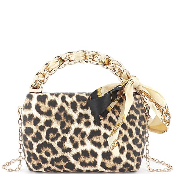 Leopard Print Chain Handle Crossbody Bag