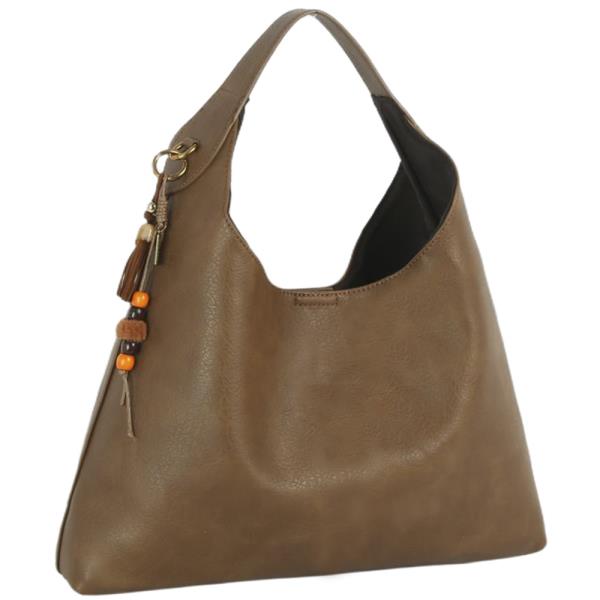 Hobo Shoulder Bag with Beaded Tassel Charm