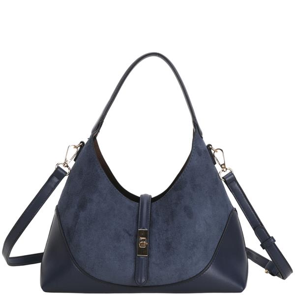 Turn Lock Hobo Shoulder Bag With Crossbody Strap