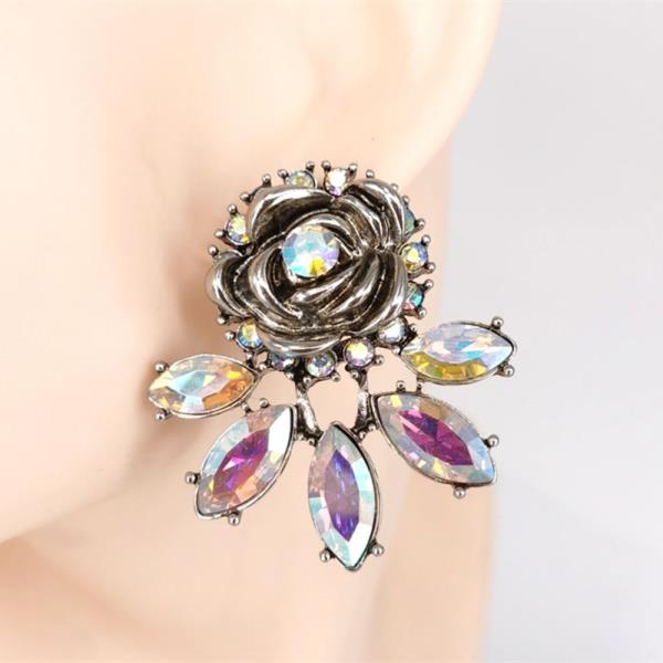 Rose Flower Rhinestone Statement Earring