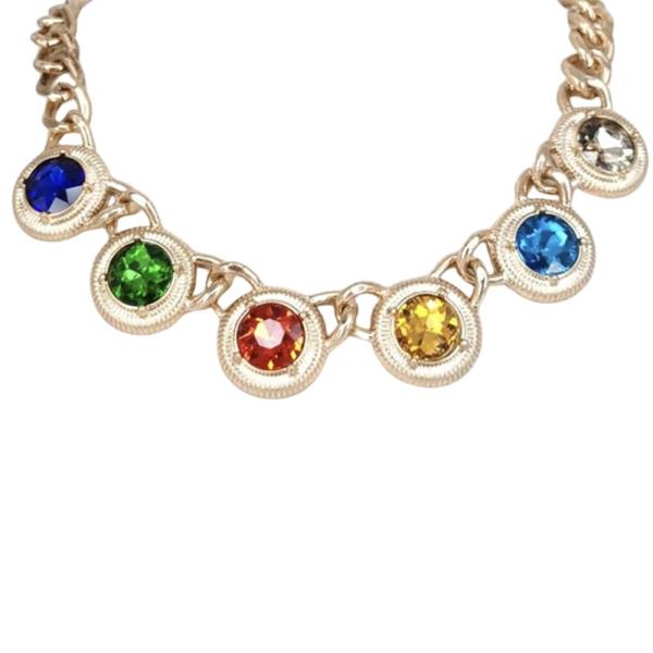 Chunky Curb Chain Crystal Charm Necklace