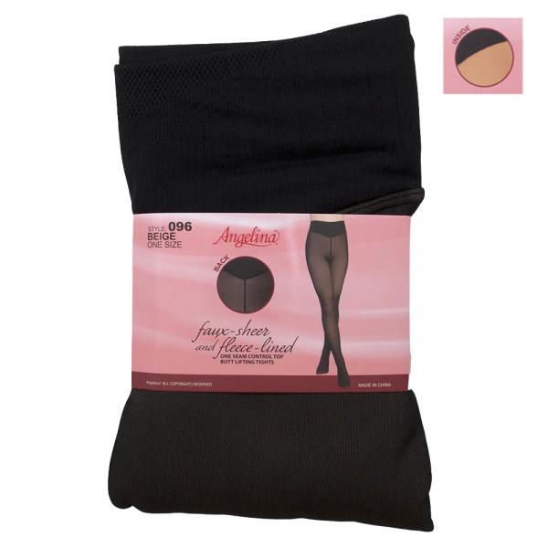 Faux Sheer Fleece Lined Top Butt Lifting Tights