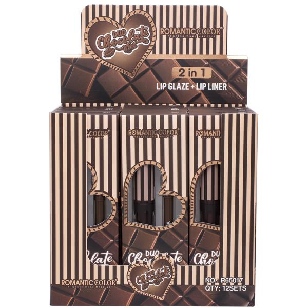 Romantic Color Duo Chocolate Kiss 2in1 Lip Glaze And Lip Liner (12 Units)