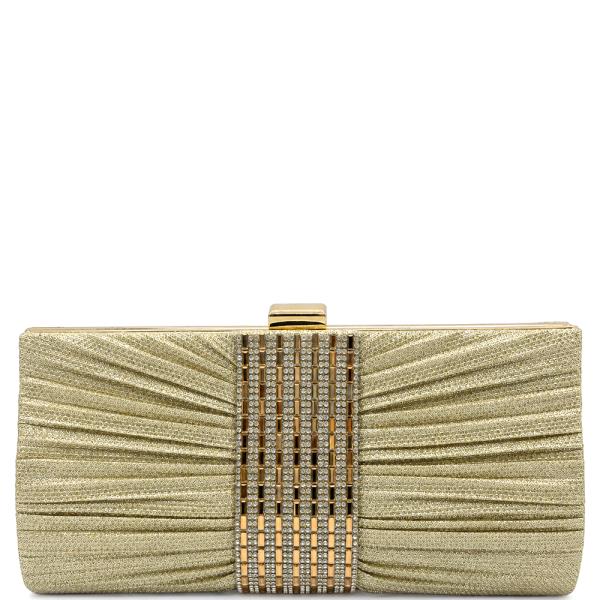Pleated Rhinestone Accent Evening Clutch Bag